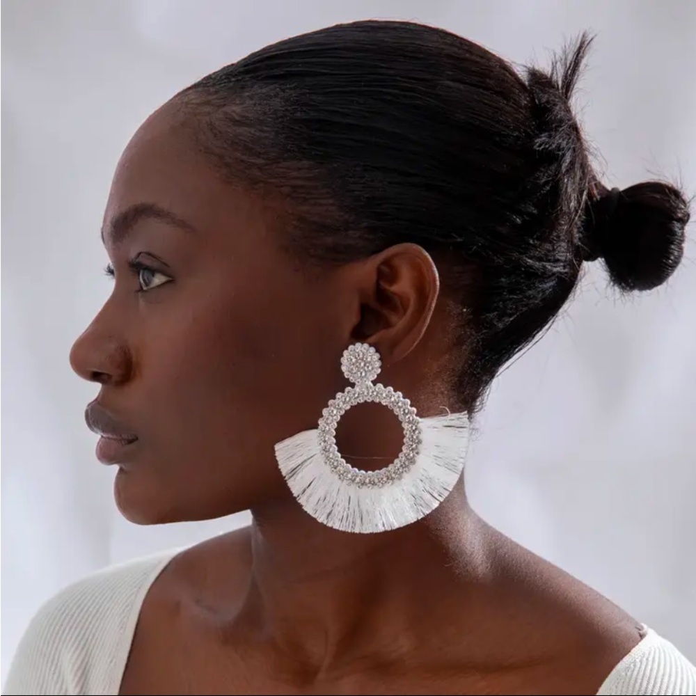 Elegant White Fringe Hoop Earrings
